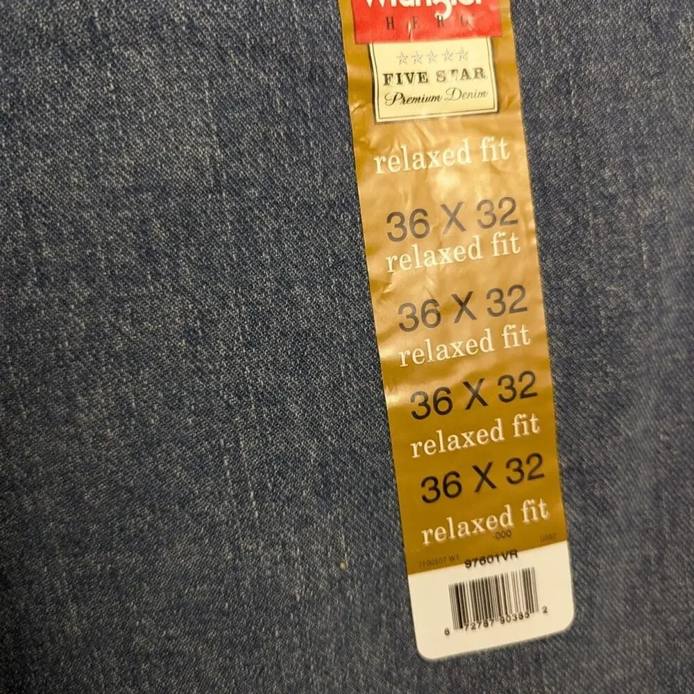 NWT Wrangler Heritage Men's Five Star Vintage Rinse Relaxed Fit Jeans Size 36
